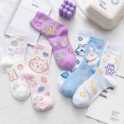 Rabbit animal print cute socks japan meias cartoon chaussette femme streetwear women sokken sport harajuku calcetines woman sock