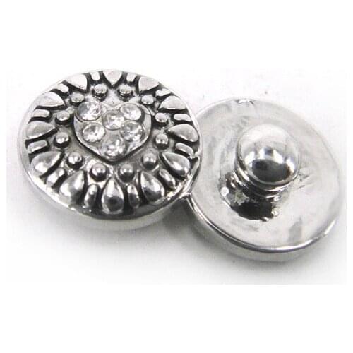 Mini 1.2cm Rhodium heart charm DIY snap button metal charms