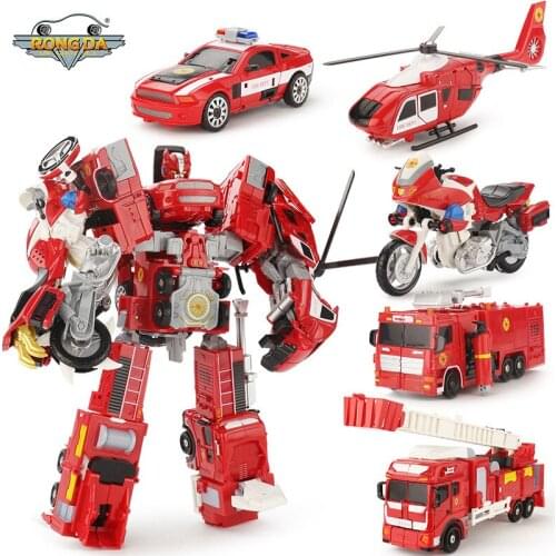 Alloy version deformation robot model King Kong toy police car ladder truck fit Autobots car toys for boy kids 2 to 8 years old