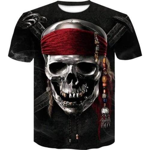 2021 Hot Selling Skull Mens Fashion Casual T-shirt 3D Cool Print T-shirt Retro Mens Summer Short Sleeve