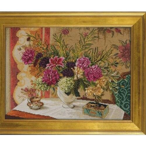 Lilies and Peonies oil painting flower Cross Stitch Kit Needlework 14CT Unprinted Embroidery Top Quality DIY Handmade Decoration