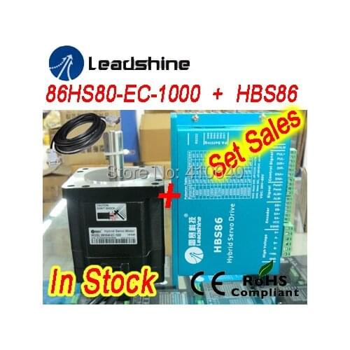 Set sales Leadshine Hybrid Servo Motor 86HS80-EC8.0 NM NEMA 34 and HBS86 drive 24-70 VDC input and encoder extension cable