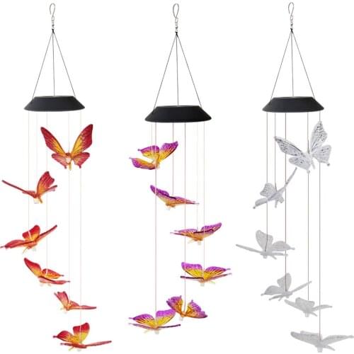 Outdoor Hanging Lamp LED Solar Waterproof Wind Chime Butterfly Light Color Changing Lights Home Decoration For Yard Patio Garden