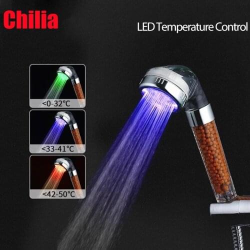 3 Colors LED SPA Shower Head Temperature Sensor Light Water Flow Generator Shower Head Water Saving Filter Bath Fixture