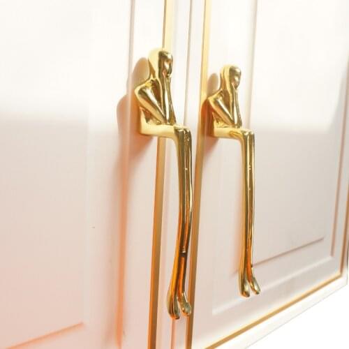 New Solid Brass Handle Modern Minimalist Portrait Wardrobe Cabinet Door Cupboard Drawer Knob Handles Golden Pulls Furniture