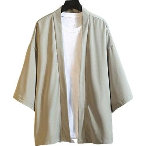 Autumn Men Jackets Open Front Chinese Style Retro Shirt Men 3/4 Sleeve Solid Color Shirt Coat Male Retro Shirt Coats Streetwear