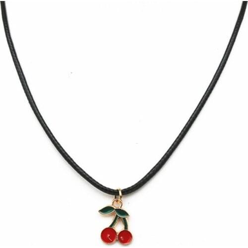 3PCS/lot Cute Girls Tiny Red Cherry Pendant Necklace For Women Fashion Leather Rope Chain Choker Female Jewelry Party Gift