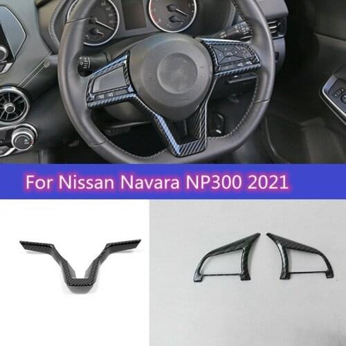 ABS Carbon Fiber Pattern Car Steering Wheel Button Panel Cover For Nissan Navara NP300 2021 Trim Sticker Accessories