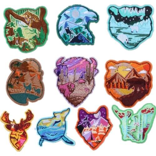 Landscape Sea Mountain Animals Patch Cosmic Clothing Iron Sewing Applique Shoes Bags Stickers Badge DIY Patch for Jeans Jackets