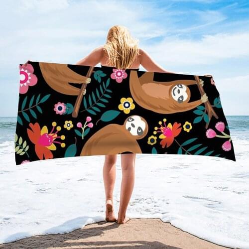 PHAYON Cartoon Sloth Print Beach Towel Quick-dry Microfiber Bath Towel Cushion Soft Large Yoga Mat Portable Sport Swimming Towel