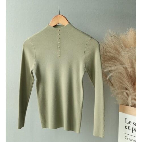 Lizkova Knitted Slim Pullover Women Turtleneck Button Sweater 2020 Ladies Rivet Soft Casual Tops