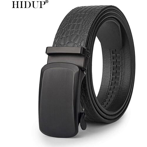 HIDUP Top Quality 100% Pure Cow Cowhide Leather Crocodile Pattern Ratchet Belts 35mm Width Automatic Belt Fashion for Men NWJ926