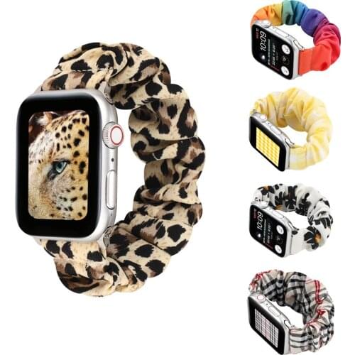 Scrunchie Strap for Apple Watch 5 bracelet 44mm 40mm Women Elastic Printed Fabric Watchband for iWatch series 6 5 4 3 38mm 42mm