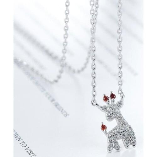 Sole Memory Cute Rhinestone Christmas Gift Fawn Romance Sweet 925 Sterling Silver Clavicle Chain Female Necklace SNE386