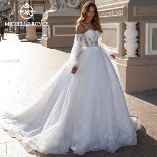 Michelle Royce A-Ling Wedding Dresses 2020 Sexy Sweetheart Spaghetti Straps Puff Sleeve Fairy Bridal Gowns Vestido De Noiva