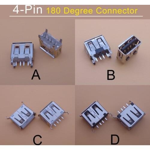 10PCS USB Type B A 2.0 Male Female 4 pin & 5 Pin DIP Vertical Leg PCB 180 Degree Socket Connector V3 Micro USB Short Paragraph