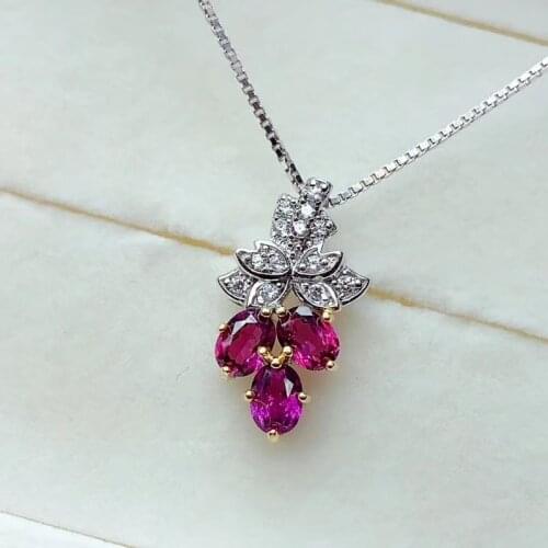 CoLife Jewelry 925 Silver Garnet Necklace Pendant 3 Pieces Natural Garnet Pendant Sterling Silver Garnet Jewelry Gift for Woman