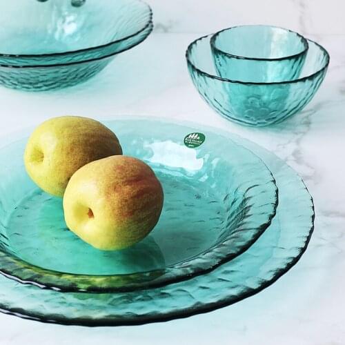 Green Hammered Glass Dinner Plate Home dishes and plates sets Glass salad bowl