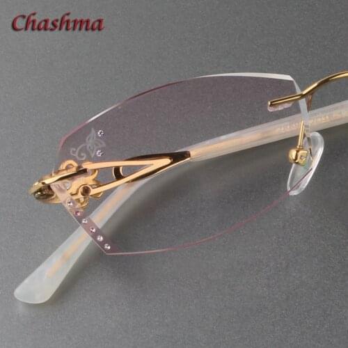 Glasses Women Eyeglasses Frames Rimless Colored Prescription Glass Diamonds Trimmed Anti Blue Ray Anti Resistance Lens