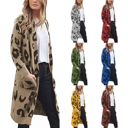 Winter cardigan women cardigans mujer 2019 Korean long sleeve fem me maxi plus size grey Sweater loose knitted shawl Leopard