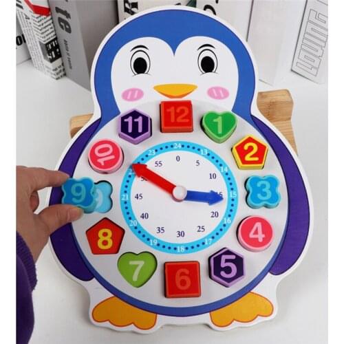 1Pc Wooden Cartoon Animal Shape Time Cognitive Clock Beaded Alarm Clock Toys For Children Baby Kid Early Learning Education Toys