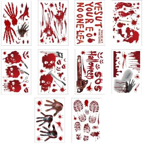 10 Models Bloody Halloween Decorations Window Stickers Horror Decals Bloody Handprint for Halloween Party Decorations