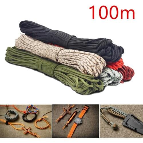 100m Colorful 4mm Luminous Parachute Cord 7 Core Lanyard Rope DIY Umbrella Rope Camping Survival Equipment Emergency Climbing