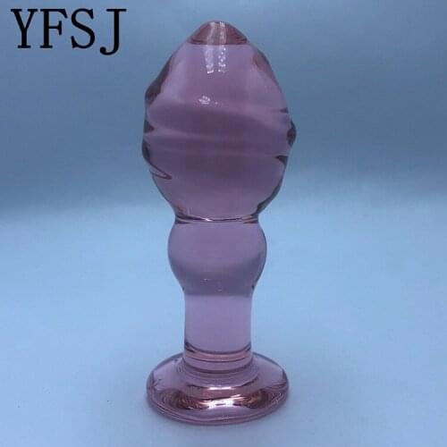 104*42mm 164g Pink Glass Butt Plug Anal Beads Ass G-Spot Stimulator Vaginal Massager Crystal Sex Toy Product Female Masturbation