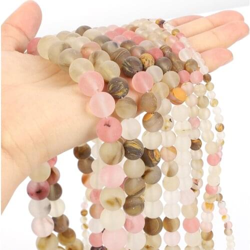 15"Strand Natural Stone Beads Matte Mixed Watermelon Tourmaline Stone Beads Round Loose Spacer Beads For Jewelry Making 4-12mm
