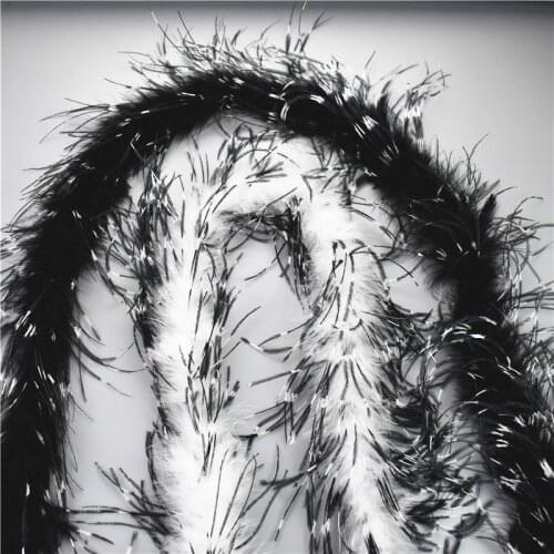 2Meters White Black Ostrich Feather Boa Holiday Decoration Apparel Strip Shawl DIY Ostrich Feathers for Crafts Fringe Trim Decor