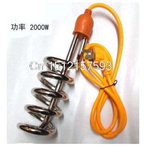 2000W 220V Metal Electric 250V 10A Immersion Heater Heating Element Orange 3 Pins Plug