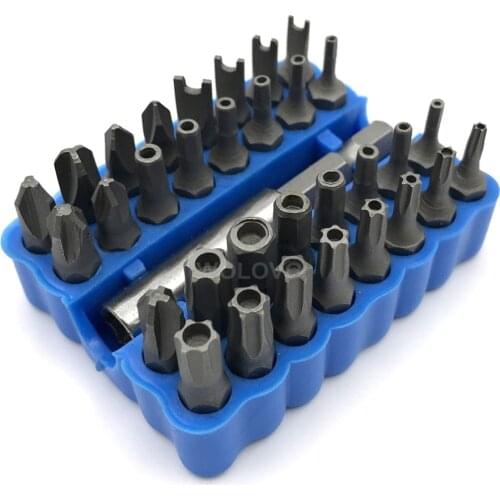 33pcs Security Bit Set with Magnetic Extension Bit Holder Tamper Proof Torq Torx Hex Star Screwdriver Bits Set