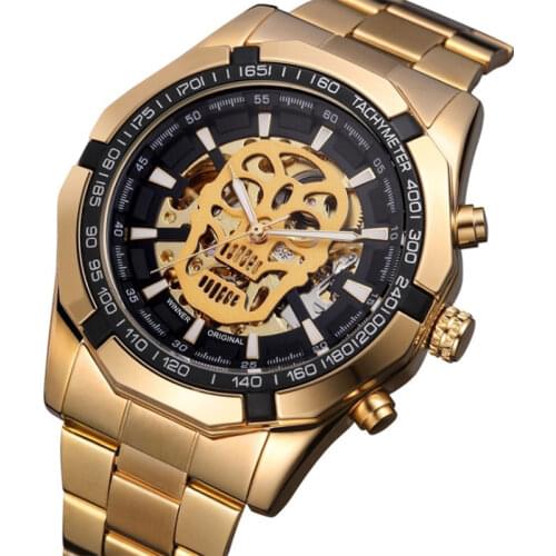 Fashion Trend Skull Hollow Out Automatic Mechanical Watch Steel Strip Luminous Mens Watch Student Sports Watch
