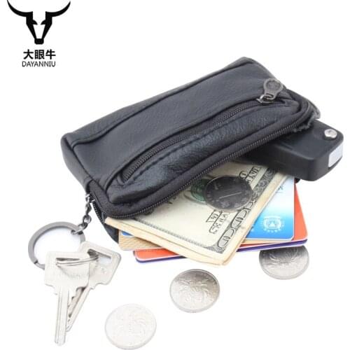 Genuine Leather Key Holder Case Unisex Key Wallets Bag Solid Coin Purse Black Keychain Organizer Car Ring Leather Key Pouch