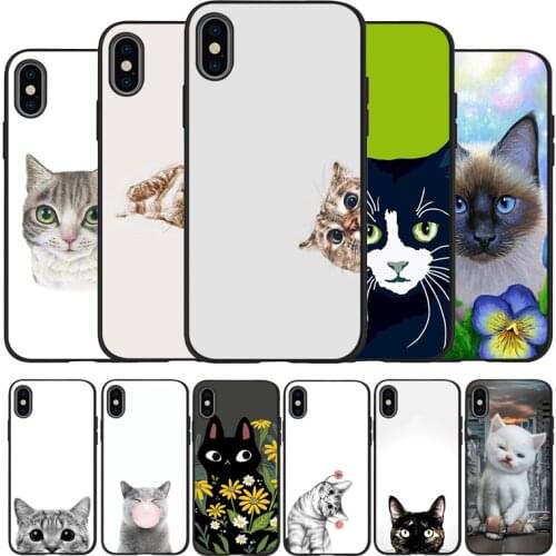 Cat Face art black Silicone Phone Case For iPhone 12 XR XS Max 5 5S SE 2020 6 6S PLUS 7 8 X 11Pro Max 11 Cover