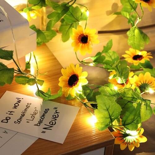 Sunflower Decorative Garland Battery Copper LED Fairy String Lights for Christmas Wedding Decoration Party Decor