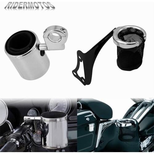 Motorcycle Handlebar Cup Holder W/ Bracket Black Metal Drink +Chrome Adjustable Cup Holder For Harley Touring Electra Glide CVO
