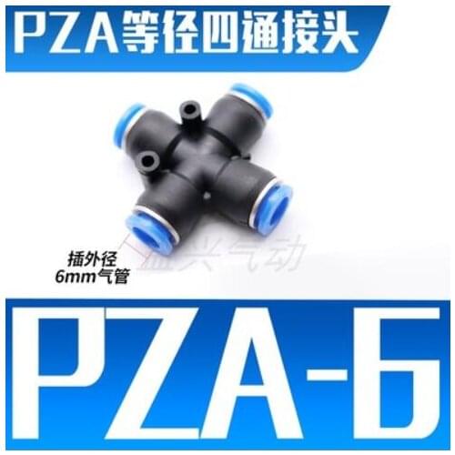 100PCS PZA PZA6 6mm Air Fitting 4-Way Cross Shaped Splitter Push in Pneumatic Tube Connector Quick Fittings
