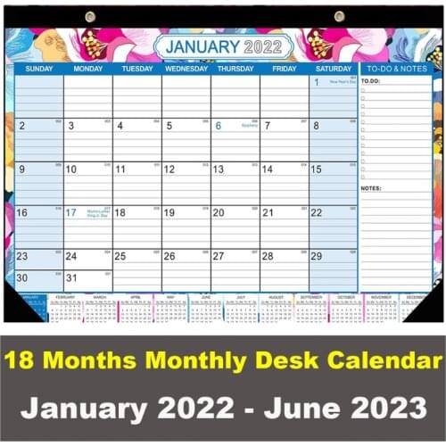 2022-202 3 Desk Wall Calendar 18 Monthly Calendar Jan. 2022-Jun 202 3 Metal Hanging Hook Ruled Blocks for Home Office