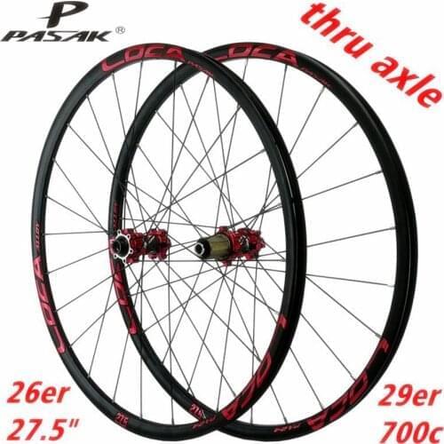 PASAK MTB Mountain Bike 26/27.5/29inch Wheelset Thru-axis Axle Disc Brake 24H 6Claws Stright Pull 12Speed Wheels 700C Rim