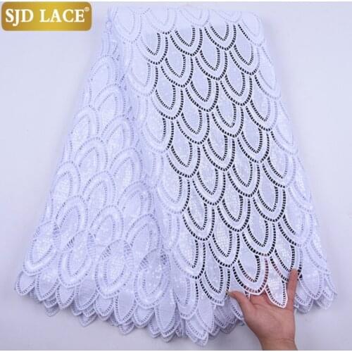 SJD LACE Latest White African Lace Fabric High Quality Sequins Milk Silk Lace Water Soluble Guipure Cord Laces For Wedding A2058