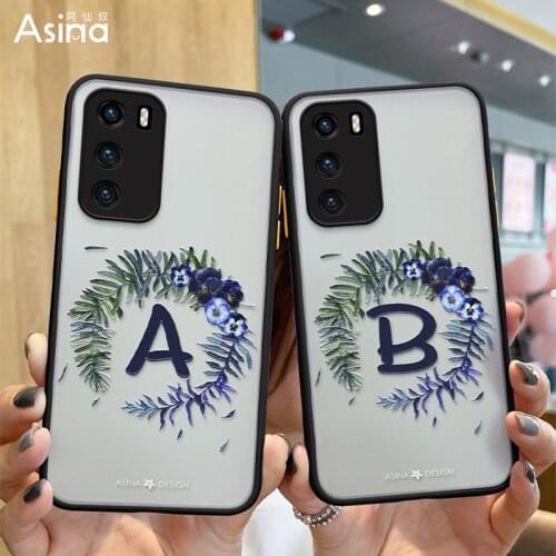 ASINA Matte Transparent Case For Huawei P40 P30 Pro Lite Initial Letter Cover Bumper For P50 Pro Alphabet Coque Hard Fundas
