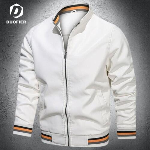 Motor Mens Leather Jacket Brand New Autumn Winter Baseball Jacket Men Faux PU Leather Coat Casual Zipper Slim Biker Coats White