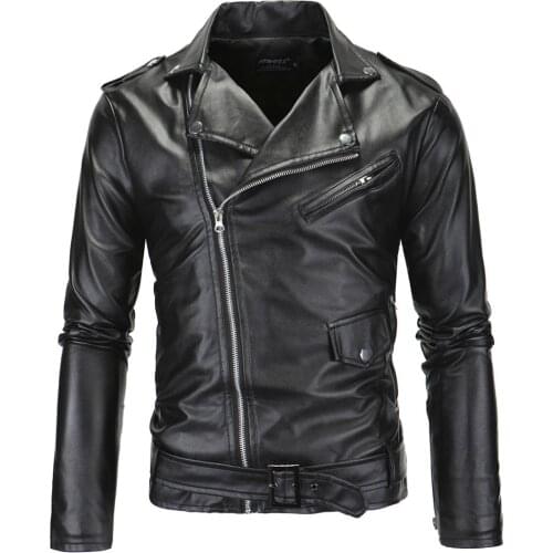 Mens Locomotive Leather Jackets New Fashion Male Oblique zipper Slim PU Leather & Suede Coats Outwear Leather Jackets Size 4XL