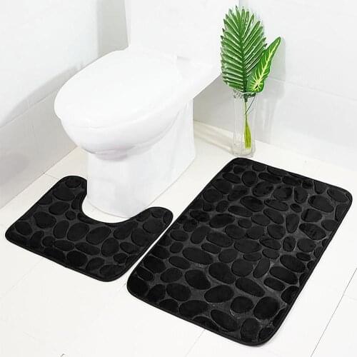 50x80CM Cobblestone Fleece Bathroom Memory Foam Rug Kit Toilet Bath Non-slip Mats Floor Carpet Set Mattress For Bathroom Decor