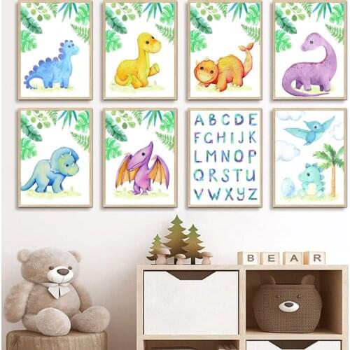 Kawaii Triceratops Dinosaur Alphabet Nursery Wall Art Canvas Painting Nordic Posters Prints Wall Pictures Kids Baby Room Decor