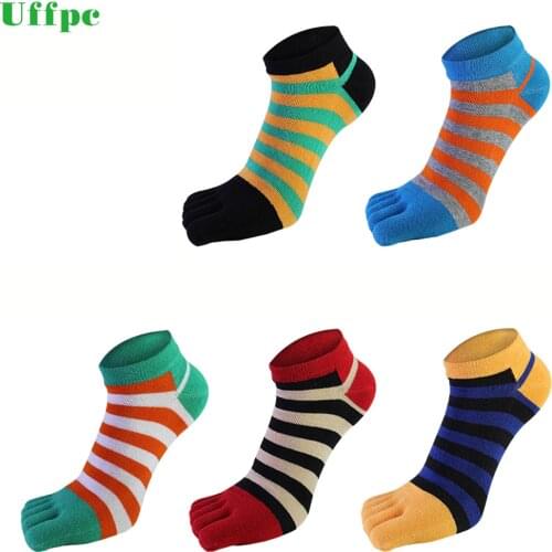 Men colorful stripe socks fashion new cotton five fingers toe Short Deodorant business casual Europe wild Funny sock for sporty
