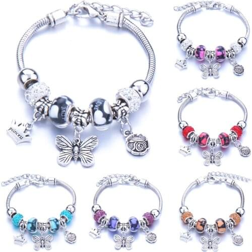 2021 The latest popular adjustable zircon inlaid bracelet diy resin butterfly glass large hole bead bracelet Pandora-style