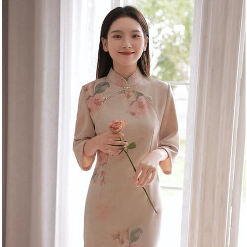 Cheongsam Vintage Young Girl Pink Elegant Dress Women Improved Chinese Style Qipao Party New Year Clothes Harajuku Vestido