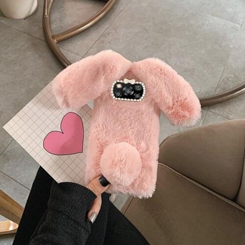 Fluffy Rabbit Silicone Bunny Plush Case For Xiaomi Mi 10 10T Note 10 Lite Pro Ultra 5G Poco C3 X3 NFC Redmi Note 8 9 9A 9C 9S